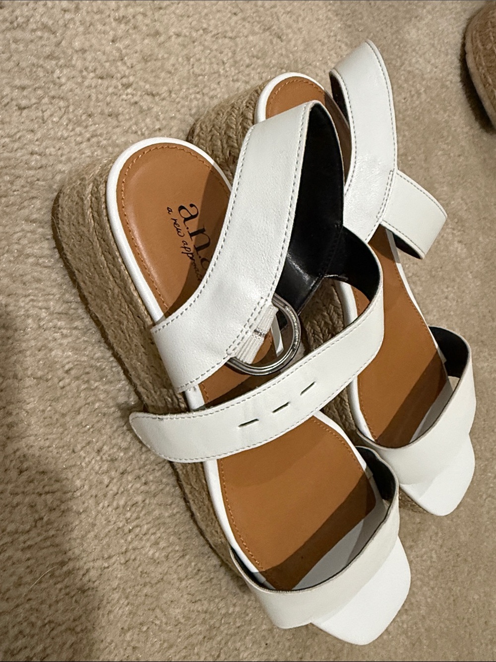 a.n.a White Espadrille Platform Sandals with Silver Buckle